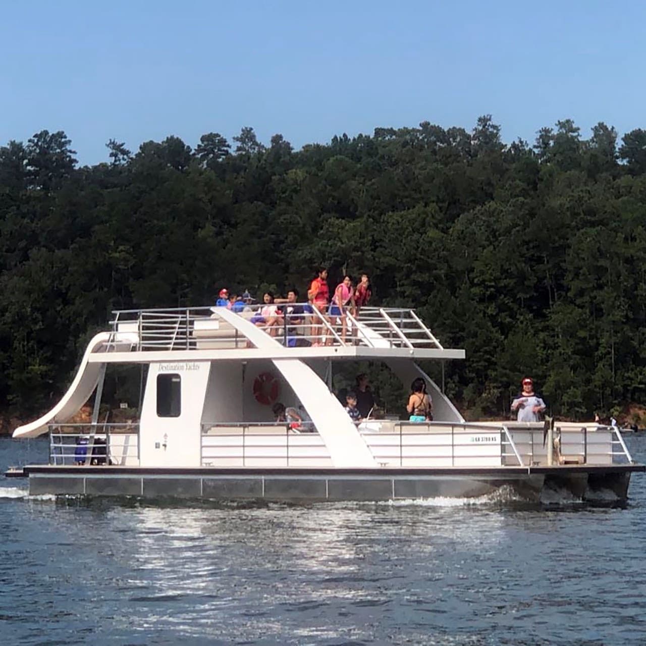 First Step members riding together on a lake boat